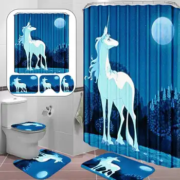

Waterproof 3D Romantic Pattern Shower Curtain Set Bath Mats Rugs Bathroom Curtain Non-Slip Bath Carpet Rug Toilet Cover Set