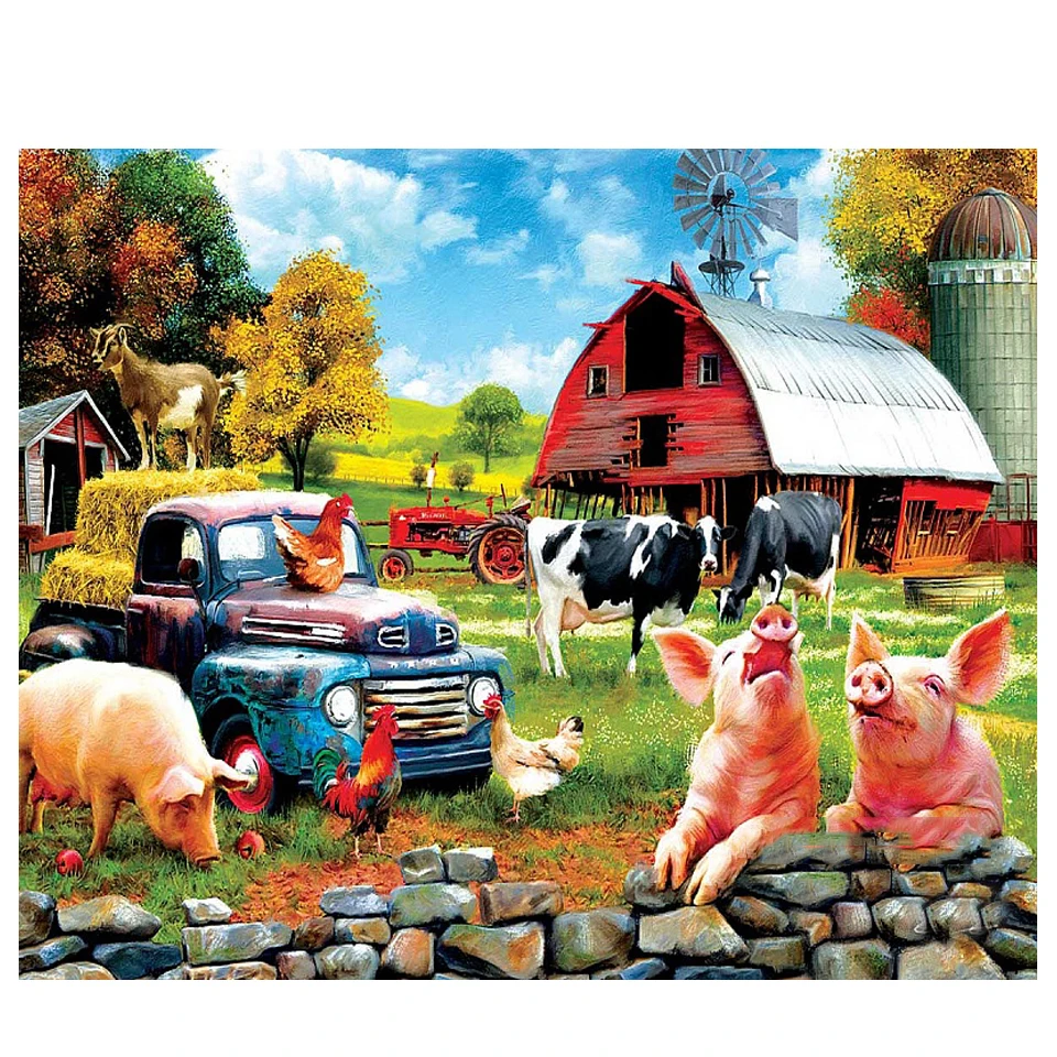arm animals cow sheep mosaic diamond embroidery full square round drill scenic diamond painting Wall Picture farmhouse decor