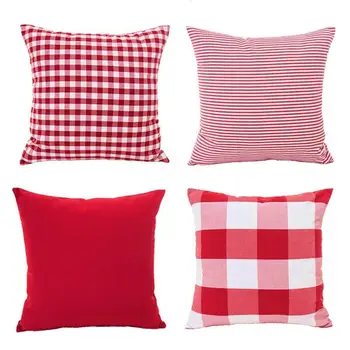 

Christmas Red White Throw Pillow Case Cushion Cover Holiday Decor for Sofa Set of 4(Checkered Plaid, Stripe, Lattice)