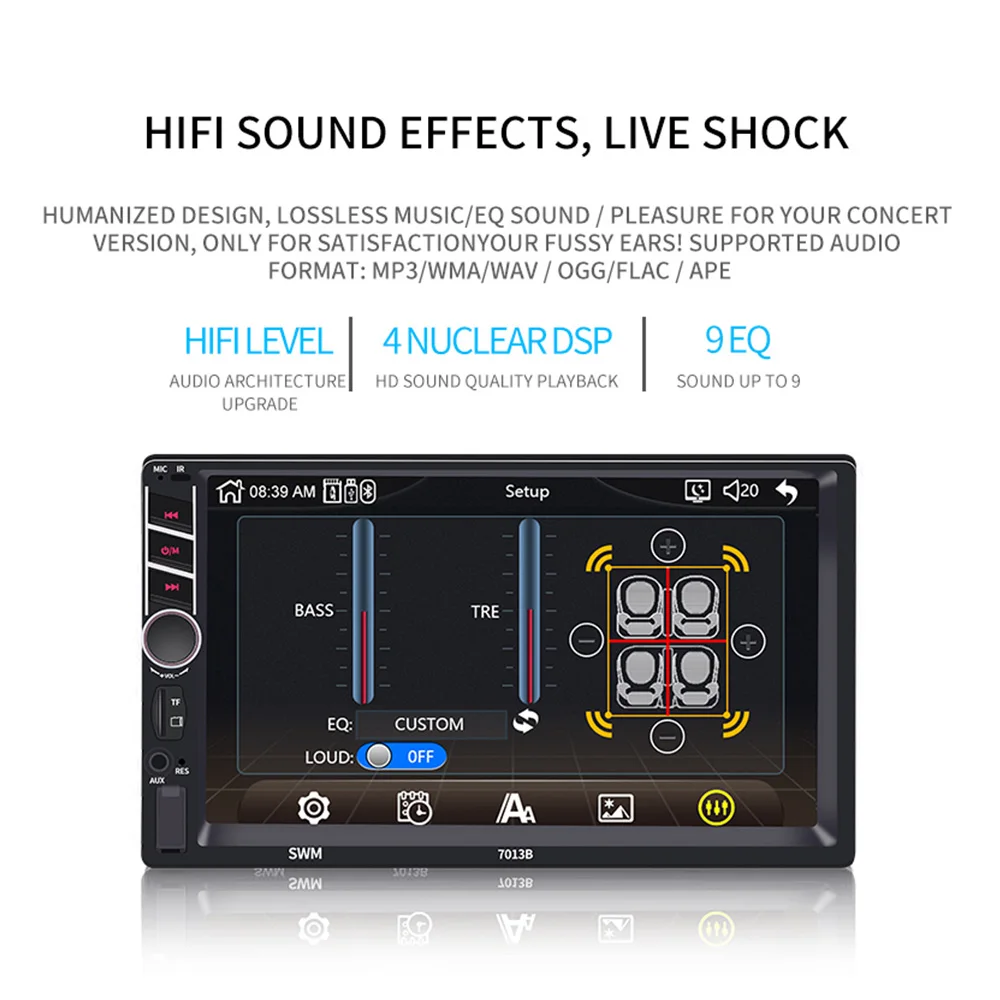 Car MP5 Player Radio Station 1 Din Audio Stereo USB AUX TF Card FM Bluetooth With Rear View Camera Remote Control Player