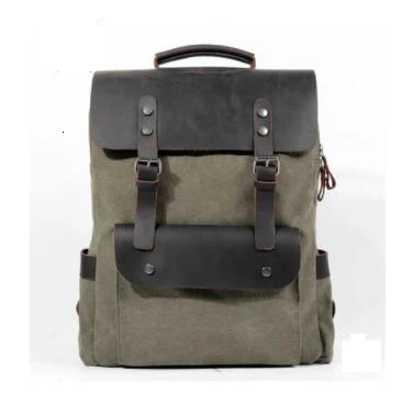 Army Green Популярный многофункциональный модный мужской рюкзак, винтажный холщовый рюкзак, кожаная школьная сумка, нейтральная портативная износостойкая дорожная сумка Z172 - Цвет: Army Green