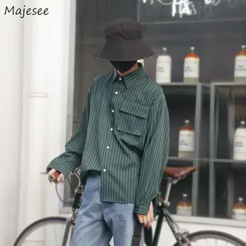 

Men Shirts Striped Long Sleeve Ulzzang Fashion Leisure Loose Male Tops All-match Streetwear Chic Korean Style Daily Chothes Ins