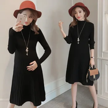 

Autumn winter maternity sweater dress elastic knitted pregnancy clothes pregnant dresses for women winter warm long