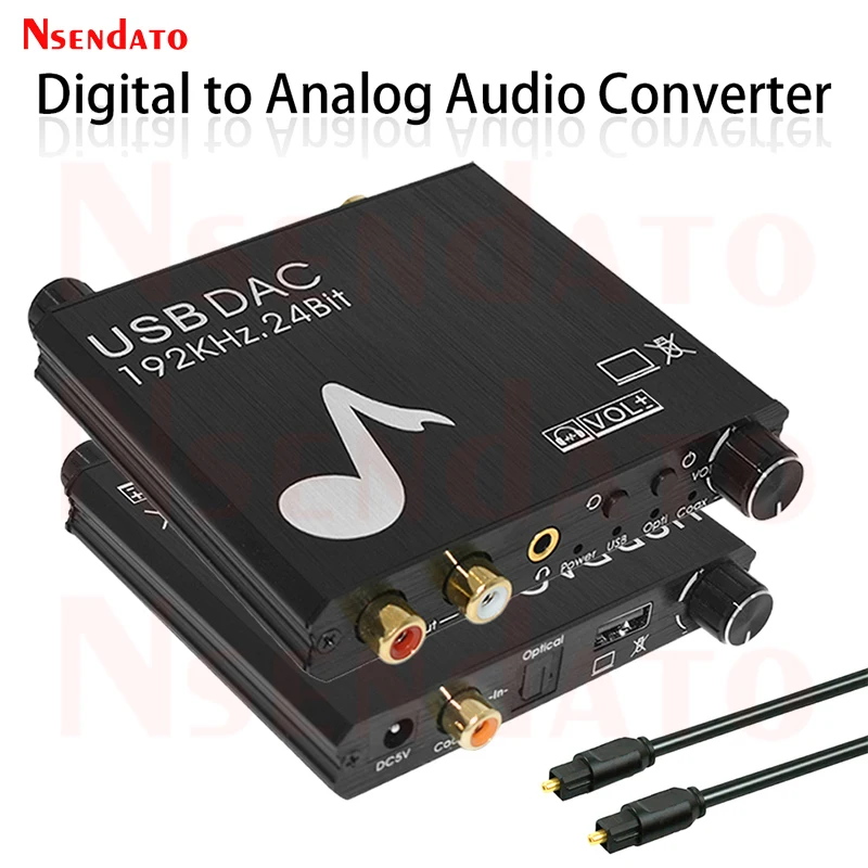 

USB DAC 192kHz 24Bit Digital to Analog Converter with Bass & Volume Control Coaxial Toslink SPDIF to Analog Stereo L/R RCA 3.5mm