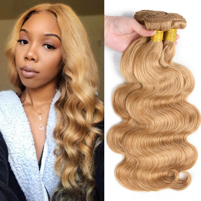 27# Body Wave Human Hair Bundles With Lace Front Brazilian Honey Blonde 13x4 Lace Front With Bundles Remy Hair Extension HairUGo