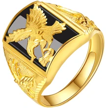 Мужское кольцо в стиле панк-рок, Орел, черный камень, золотой цвет, размер 7-11, ювелирные изделия на палец, никогда не выцветают