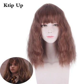 Hermione Jane Granger Cosplay Wig Long Wavy Brown Fluffy Curly Hair for Girls Costume Party Wig with Bangs Emma Watson