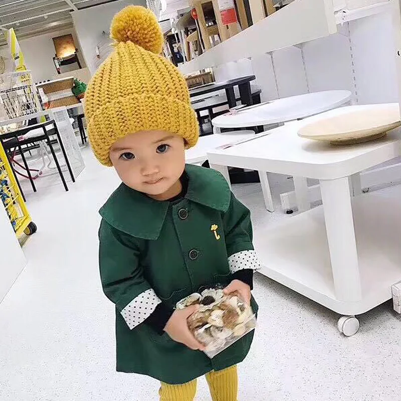 Для малышей, младенцев, детей Gorro, защищающая малыша от солнца с меховыми помпонами для осень-зима толстые, теплые, милые, миленькие в японском стиле(«леденцового цельного цвета Цвет шерстяные шапки для маленьких мальчиков и девочек вязаная шапка