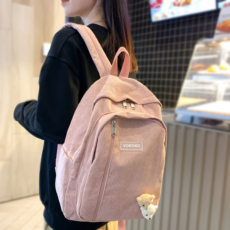 Mochila de pana a rayas para mujer, bolso escolar para chicas y adolescentes, de lujo, estilo Harajuku, a la moda, para estudiantes