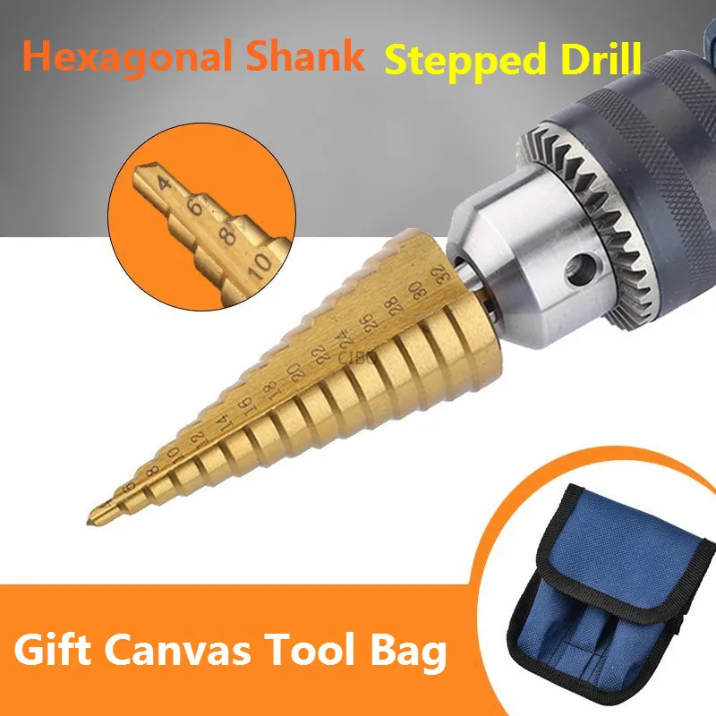 

3pcs Metric 4 - 12 / 20 / 32mm Hss step drill bit set cone hole cutter Taper 1 / 4 "titanium coated metal hex core drill bits