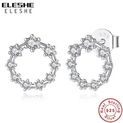 ELESHE 925 пробы Серебряные серьги навсегда круг круглый, кубический цирконий, сереьряные серьги гвоздики для женщин, Для женщин подлинные