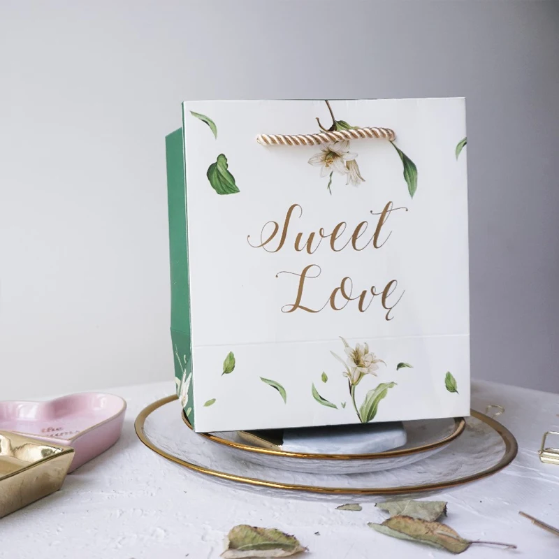 10pcs Fresh Printed Box Hold Chocolate Candy Packaging Gift Box for Wedding Favor Sugar Gift Holding Packing Boxes with Ribbon