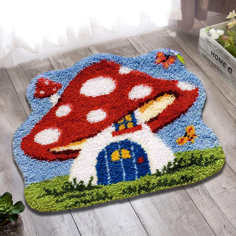 

Mushroom House Diy Needlework Pillowcase Cross Stitch Latch Hook Rug Kits Thread Embroidery Kit Carpet Embroidery Crochet Hooks