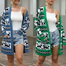 

Women's Green Plus Size Cardigan Christmas Knitted Sweater Jacket Fall Winter Korean Fashion Button Pocket Long Harajuku Sweater