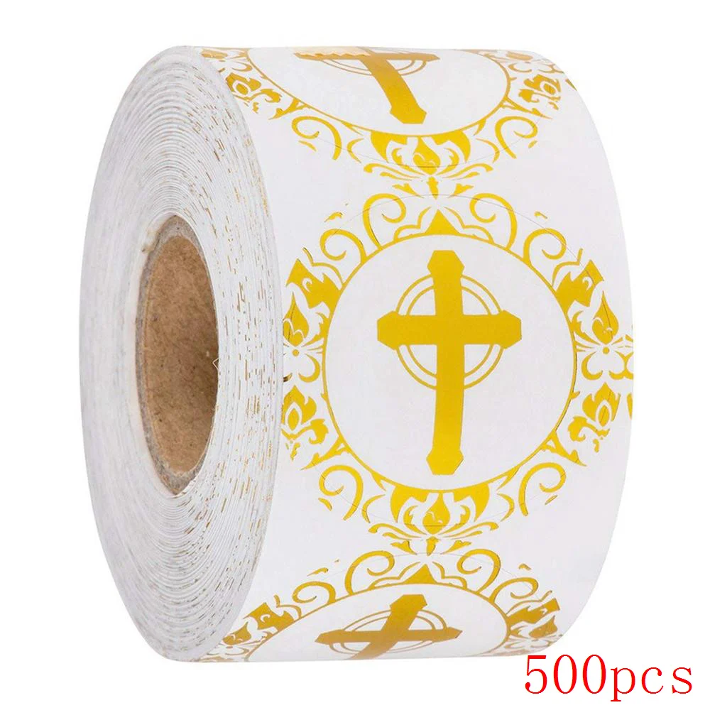 1 inch gilded round cross sticker religious Christian Prayer sticker envelope seal label 50-500pcs 