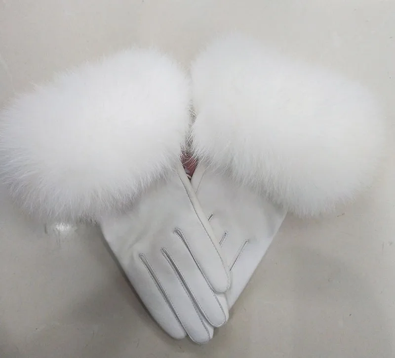 Tanio Kobiece luksusowe prawdziwe skórzane rękawiczki z prawdziwe futro z