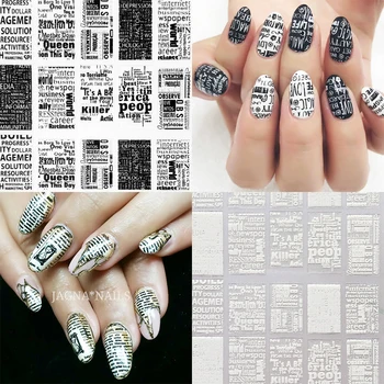 

1 Sheet Nail Sticker Black And White Newspaper Patterns Self-Adhesive Cute Nail Art Decals DIY Design 3D Decoration Nail Art