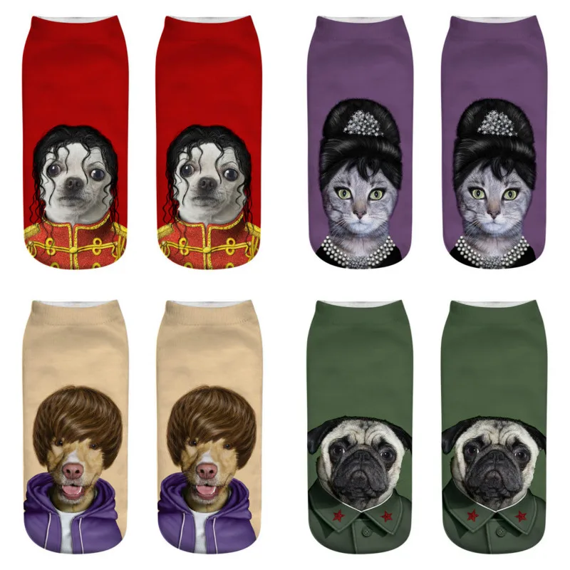Забавные носки для косплея с объемным принтом кота, собаки модные короткие носки унисекс с милой рок-собакой, пиратом, котом, поп-звездой для женщин, мужчин, девочек и мальчиков