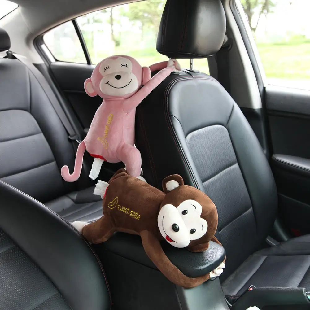 

Innovative Car Tissue Box Monkey Toy Paper Napkin Box Cover Car Hanging Tissue Box Tissue Storage Box Suitable For Home And Car
