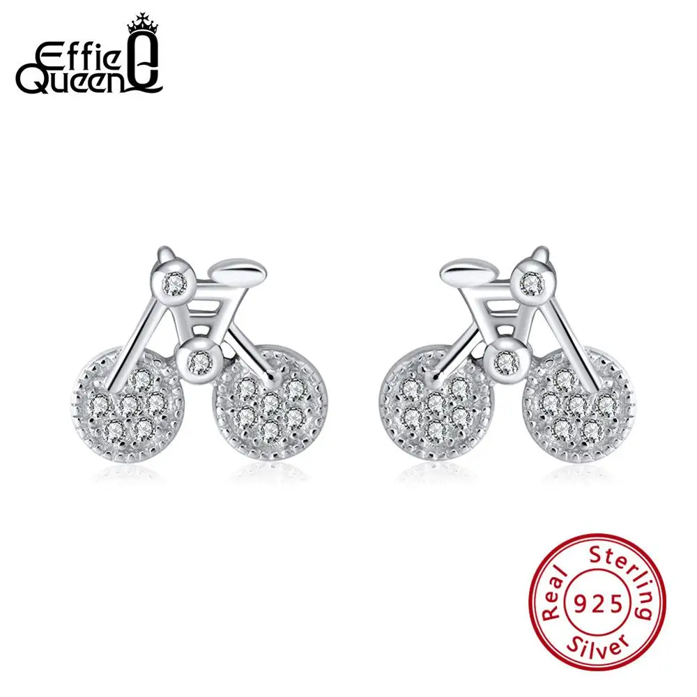 Effie queen 925 пробы серебряные серьги-гвоздики для женщин милый дизайн велосипеда с AAA кубическим цирконием серебряные серьги Хорошее ювелирное изделие TSE115