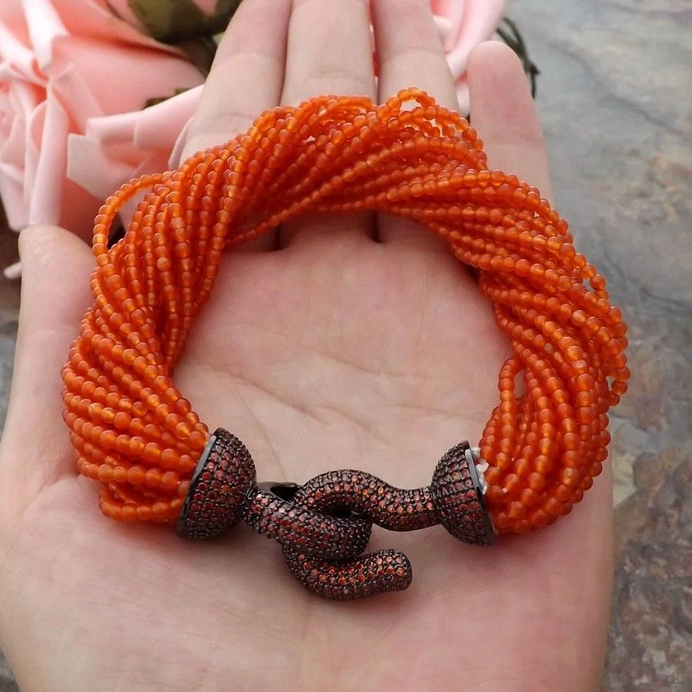GE062310 8" 20 Strands Orange Stone Bracelet CZ Clasp