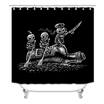

Shower Curtain, Bathroom Curtains Accessories-Skull Swimming on Bottle,Black and White Color,Decorations
