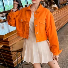 orange cropped jean jacket