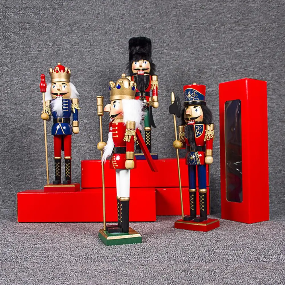 1Pcs 36cm Christmas Decoration Wood Made Nutcracker Puppet Nutcracker Wearing Red Golden Black Uniform Desktop Ornaments