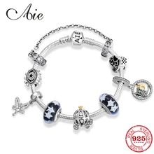 925 стерлингового серебра сказочный мир готовой продукции браслеты стеклянные бусины с звездным небом Шарм браслет модные ювелирные изделия