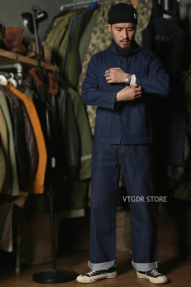 Мужской винтажный джемпер Bronson Repro USN Dungaree джинсовая шаль с воротником 1922|Куртки| |