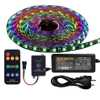 

Music control LED Strip set Dream color WS2811 LED Strip 5050 RGB 5M/Lot with Music controller RF Remote,12V Adapter EU/US Plug