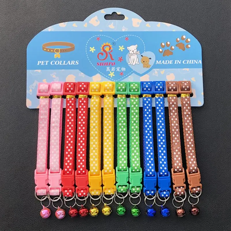 12PCS Adjustable Wave Point Pet Bells Collars Colorful Cute Pure Color Supplies