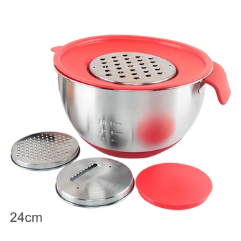 

Baking Home Kitchen 3 Graters Mixing Bowl Fruit Vegatables Eggs Cookware Multi Purpose Salad Stainless Steel Flat Base With Lid