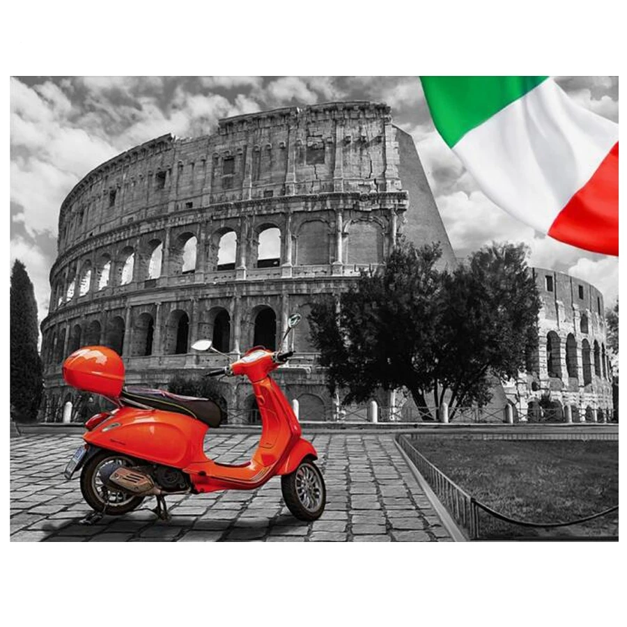 5D DIY Diamond Painting Italian Flag Full Square Embroidery Rhinestone Picture Round Drill black white red city scenery | Дом и сад