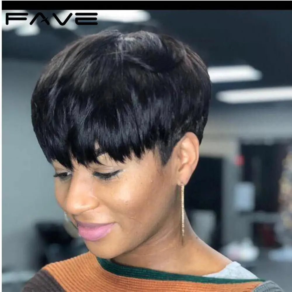 FAVE Short Pixie Cut Human Hair Wigs For Women Colorful Brazilian Remy Hair Wig Glueless Cheap Short Straight Human Full Wigs