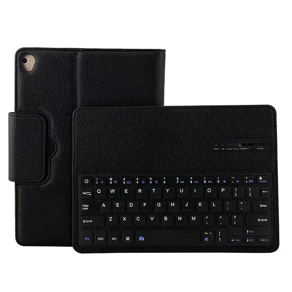 black Для iPad air/air2/Pro9.7/new iPad тонкая Bluetooth клавиатура+ кожаный чехол-подставка - Цвет: black