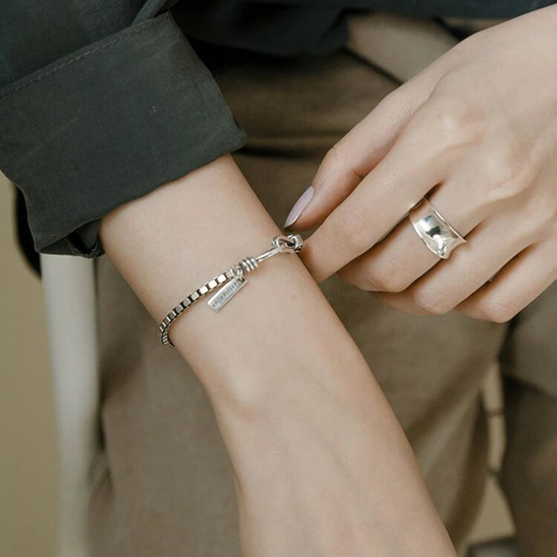 XIYANIKE 925 Sterling Silver Korean Style Vintage Geometric Bracelets Bangles For Women Wedding Couple Fashion Party Jewelry