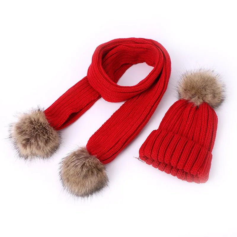 H Winter Warm Scarf Hat Set Children Adult Beanies PomPon Knitted Skullies Hats Pure Colour Autumn Pure Colour Unisex Solid Color - Цвет: H