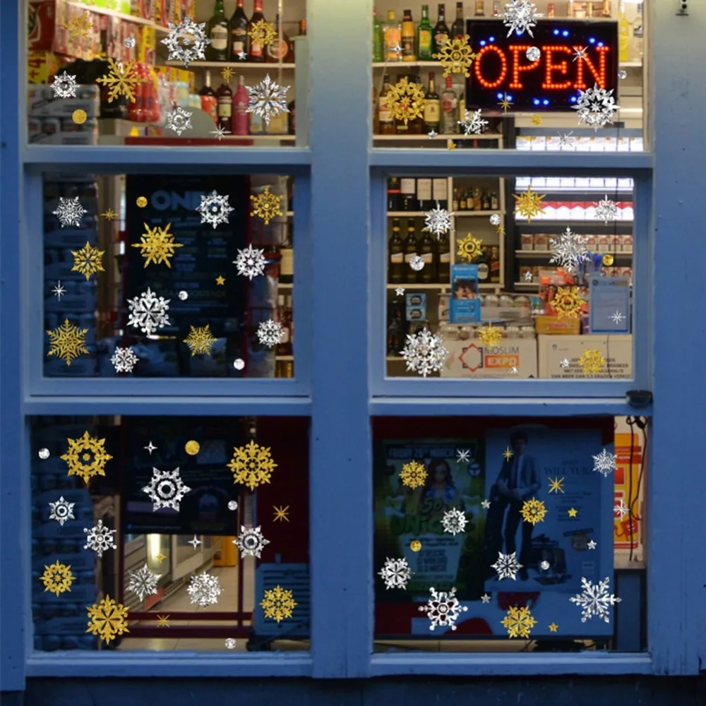 

Christmas Snowflake Sticker Gold Silver Window Glass Sticker Removable Decoration Wall Window Sticker
