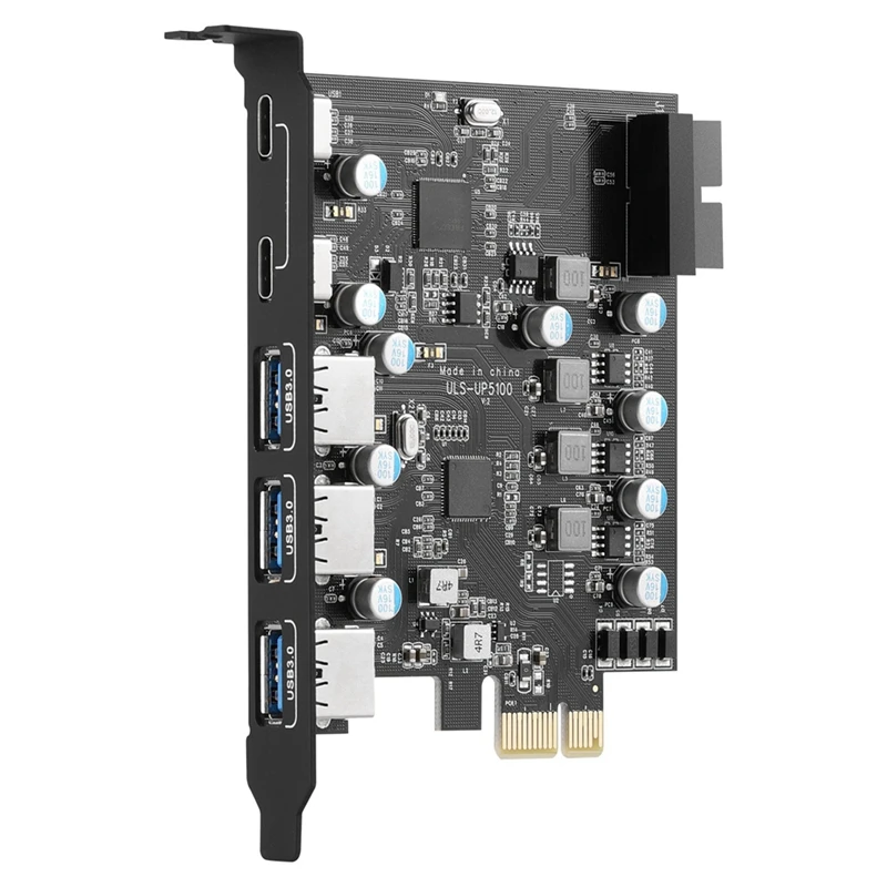 ULS-5100 5-Port PCI-E Плата расширения USB3.0 3-Port + Type-C 2-Port 20PIN слот | Компьютеры и офис