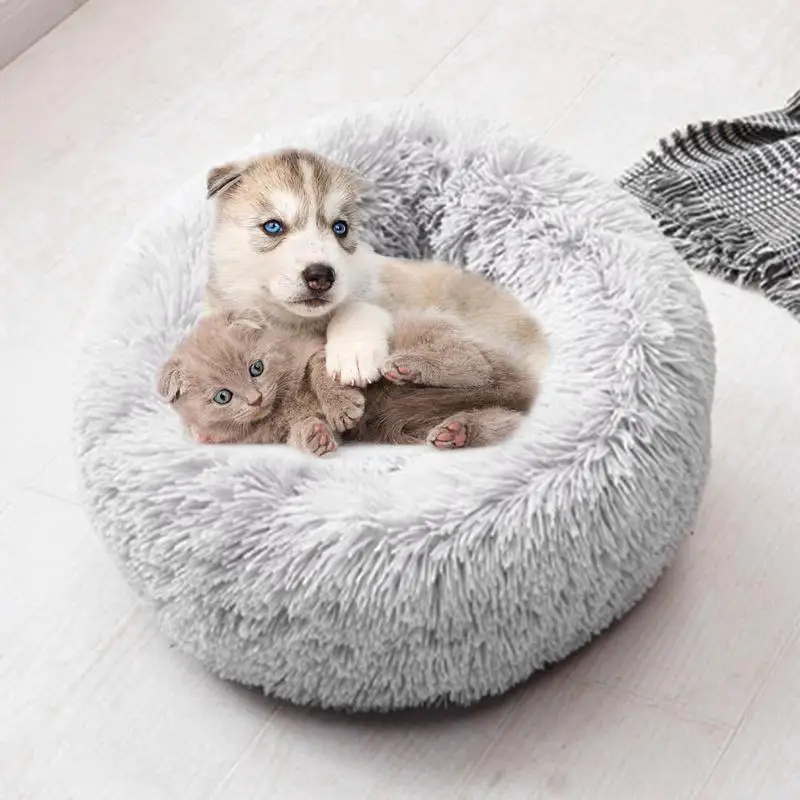 Folding Comfortable Round Dog Nest Portable Cashmere Warm Cat House Sleeping Bed Durable Wear-resistant Pet Accessory