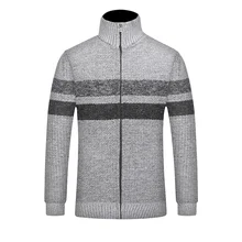 Warm Thick Cardigan Men Striped Fashion Winter Sweaters Autumn Male Brand Stand Collar Coat Homme Sweaters Casual Slim Windproof