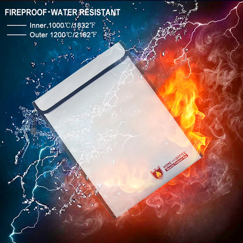 1× Fire Resistant Document Bag Fireproof Protection Bag Pouch Files Photo Safety