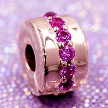 

Original Rose Gold Shining Path Pink Clip Lock Stopper Beads Fit 925 Sterling Silver Bead Charm Bracelet Diy Jewelry