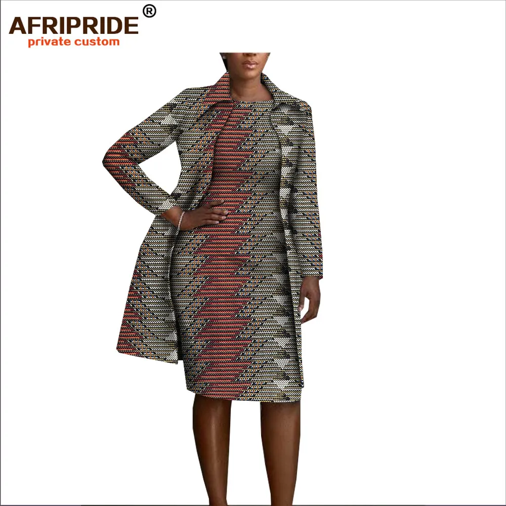 Afripride африканская одежда комплект из 2 предметов для женщин полный рукав до колена куртка+ без рукавов до колена платье комплект A1826029 - Цвет: 527J