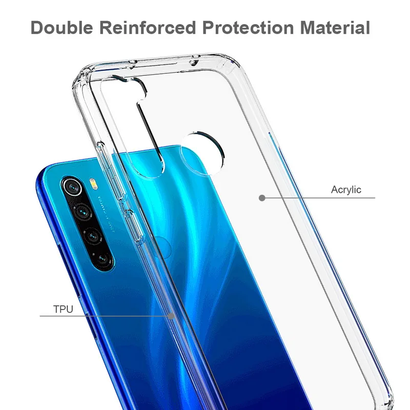 Для Xiaomi Redmi Note 8 чехол Кристальный Гибридный Бампер прозрачная твердая акриловая задняя крышка для Xiaomi Redmi Note 8 Note8 чехол для телефона s Coque