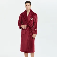 Бордовая Пижама, повседневный мужской халат, теплый фланелевый Халат, кимоно, ночная рубашка, элегантная Однотонная ночная сорочка, мягкая домашняя одежда