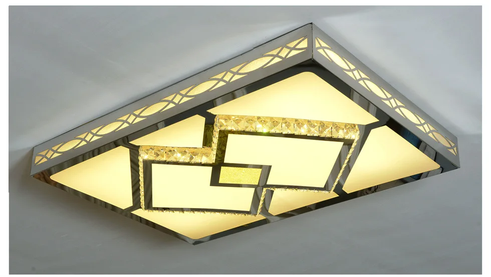 Creative LED stepless dimming remote control living room ceiling lamp rectangular hall stainless steel crystal lamp