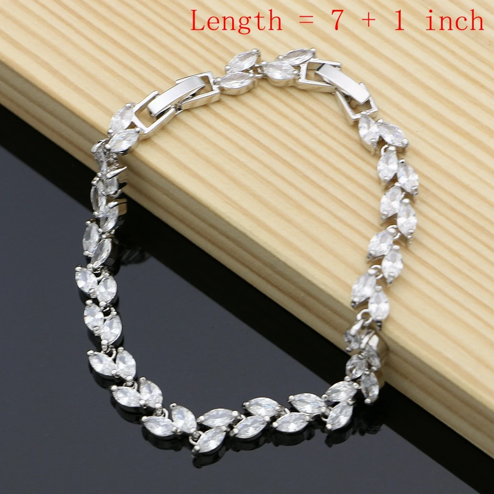 Silver Color Bridal Pearls Jewelry Sets Natural White Zircon Women Wedding Earrings Adjustable Ring Lover Necklace Set