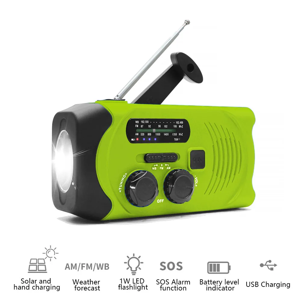 

Solar Emergency Radios SOS Alarm AM/FM/WB Radio Hand Crank Self Powered with LED Flashlight AS Power Bank FOR USB Charging